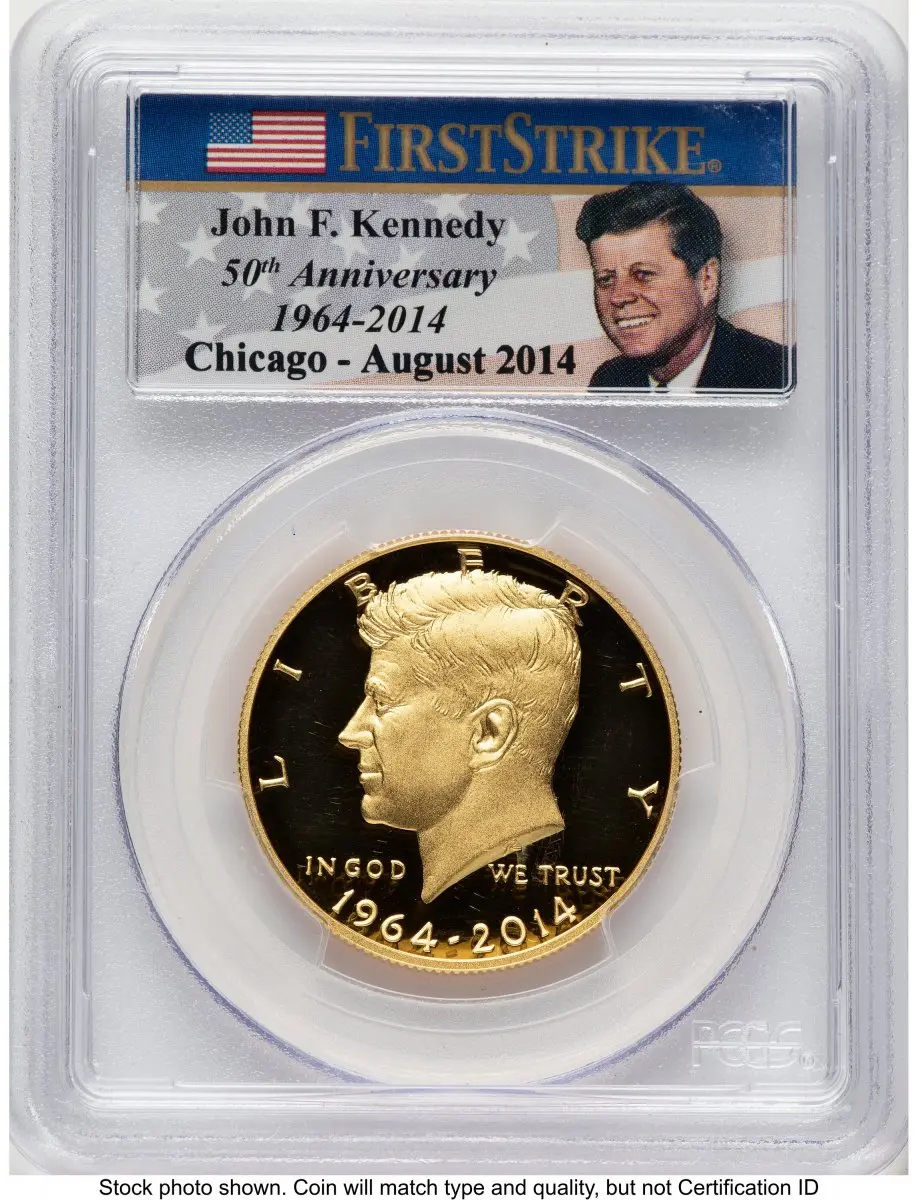 Proof Kennedy Half Dollars (2014-W 50C Gold JFK 50th Anniversary FS JFK Flag Chicago August 2014)