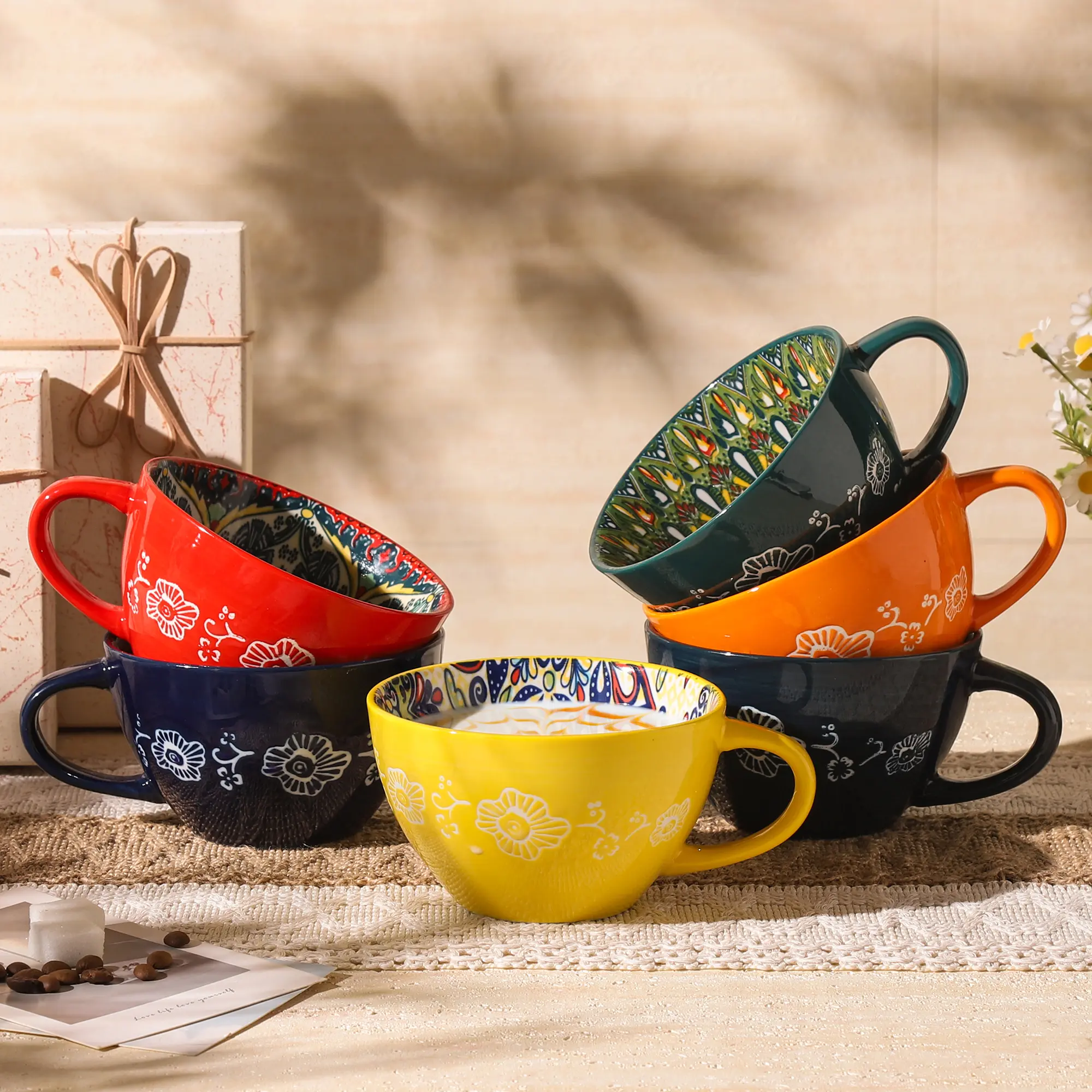 Coffee Mugs Set of 6, 16oz Large Ceramic Mug with Handle, Boho Coffee Cups  for Latte, Cappuccino & Hot Chocolate, Dishwasher & Microwave Safe Gift  Drinkware Set - TikTok Shop