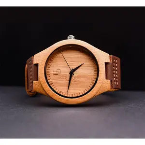 UXD Personalized/Engraved Minimalist Bamboo Wood Face Watch with Premium Leather Strap