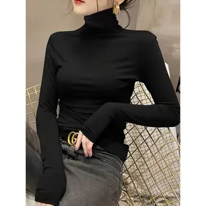 Plus Size, Plus Size High Neck Turtleneck Top for Women Spring Autumn Winter Stylish Inner Layer 2025 New Style Layered Collar Long Sleeve Black Thin Blouse