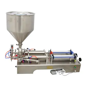 Yokoma Pneumatic Paste Liquid Filling Machine Piston Filler Bottle Pack Seal 50-500ml Two Nozzles with Hopper for Shampoo Oil Water Perfume