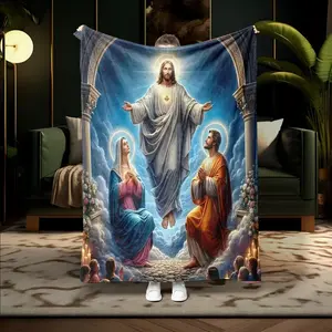 1PC Jesus Print Religious Throw Blanket - Soft, Cozy, Warm Inspirational Blessing & Prayer Gift for Adults, Religious Print Blankets, Jesus Print Blankets