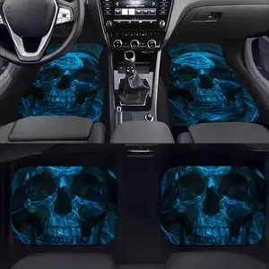Set of 4 Universal Skull Print Car Floor Mats, Cool Anti-Slip Car Interior Accessories, Perfect Halloween Gift for Friends & Family, Automotive Floor Mats