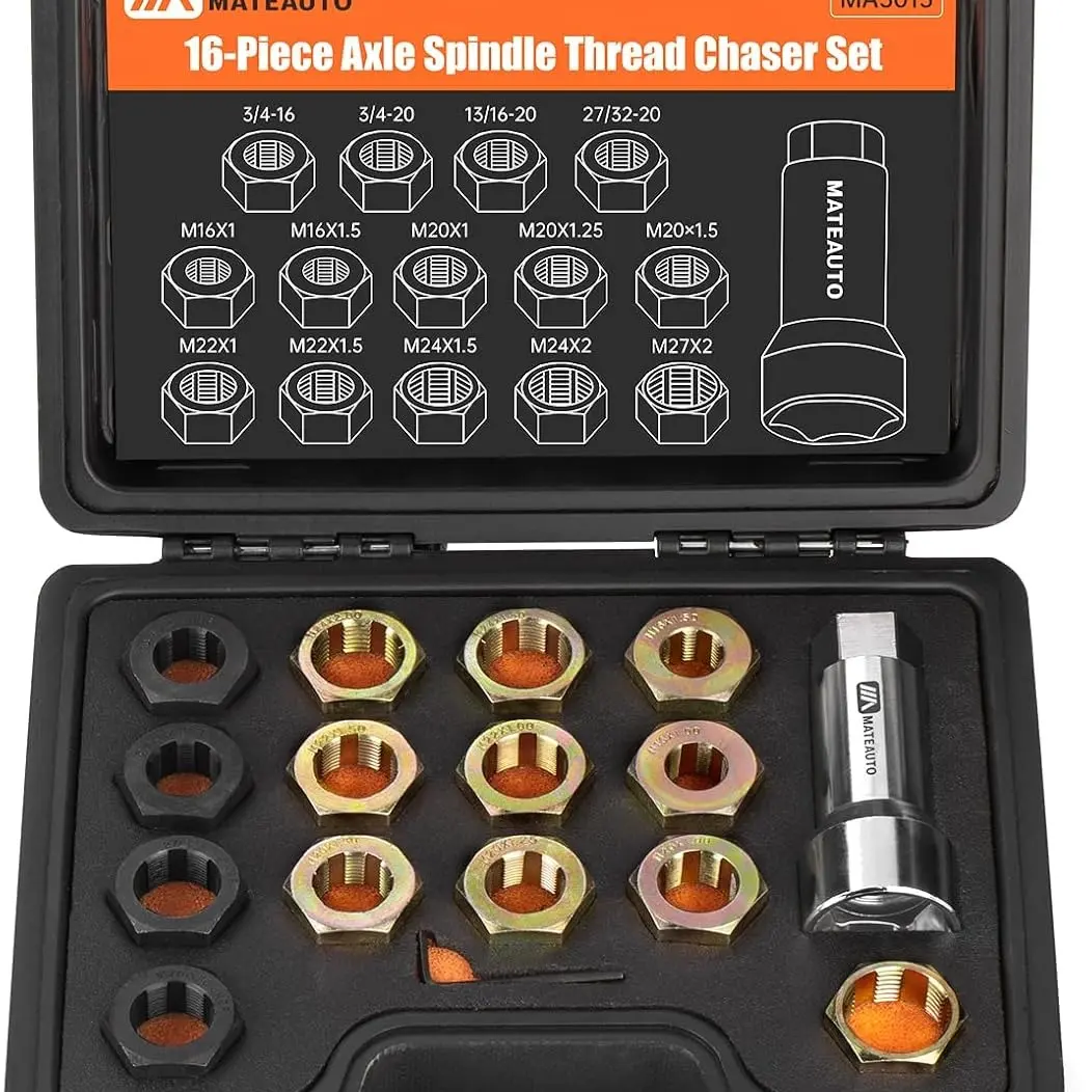 【DealsForYouDays】Axle Spindle Rethreading Kit,16 Piece Precision Restorer Master Repair Kit, Essential Tool for Mechanics - Includes Thread File and Axle Spindle Thread Chaser Set (16 Piece)
