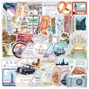 Travel Series Sticker, 50pcs/set Colorful Self Adhesive Decor Paper, Decor Sticker for Gift Greeting Card Water Bottle Laptop Phone Sticker Packs