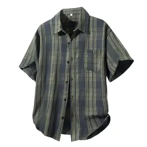 Men’s American vintage plaid short-sleeve shirt — new for summer from a trendy brand; bad-boy cool with a premium feel; versatile short sleeves, casual and comfortable style, fashionable and soft.