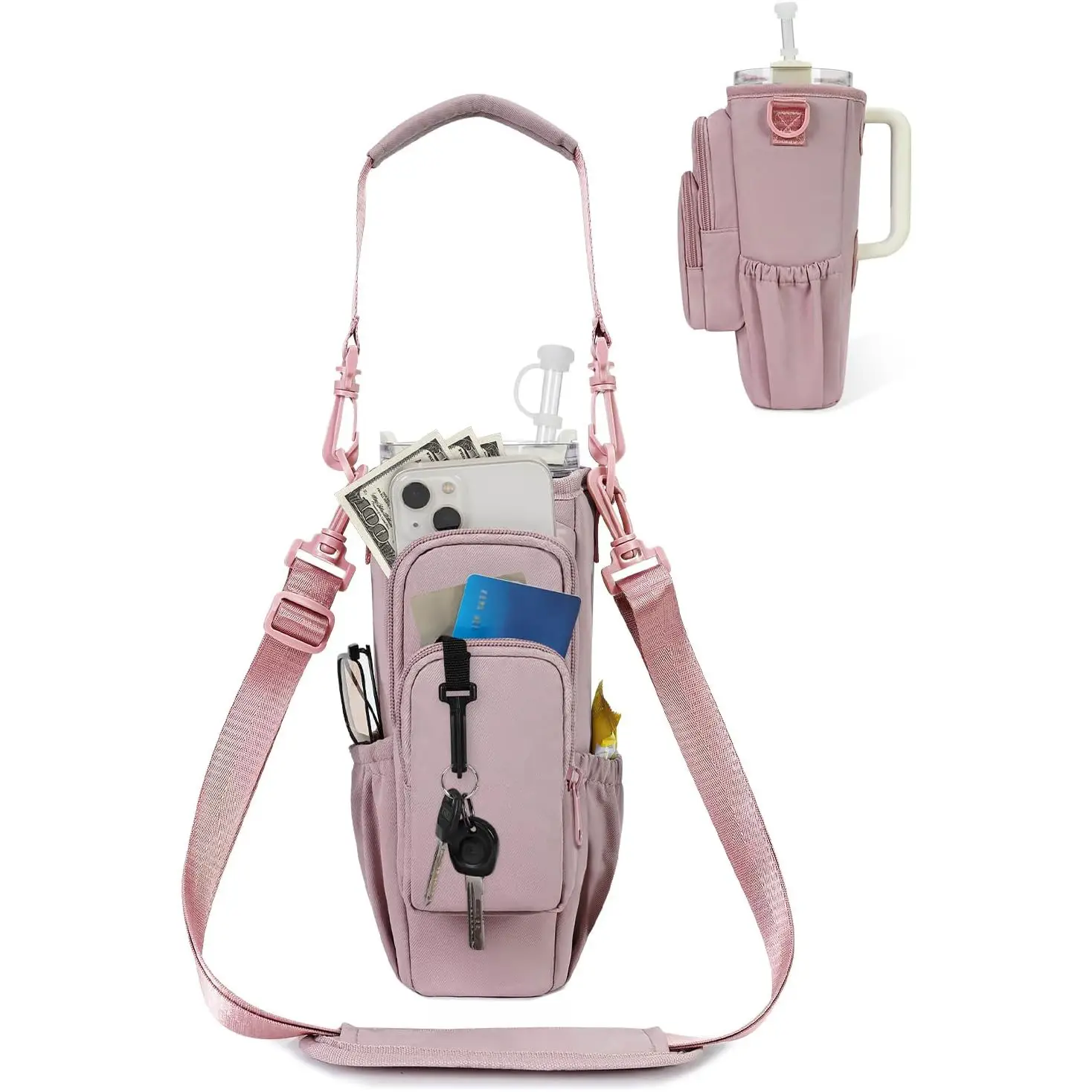 Sportsnew Water Bottle Carrier Bag for Stanley 40oz Tumbler – Insulated Crossbody Holder with Phone Pocket, Straw Cover & Adjustable Strap for Hiking,