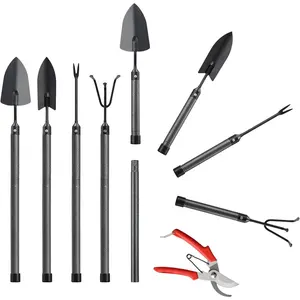 5Pcs Garden Tools with Extensions, Heavy Duty Rustproof Metal Gardening Tool Shovel Weeder Tiller Pruning Shear Gardening Supplies Garden Gifts for Women Kids