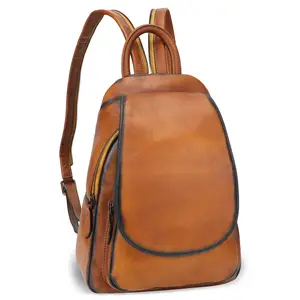 Genuine Leather Backpack for Women Retro Rucksack Casual College Bag Handmade Cowhide Western Daypack