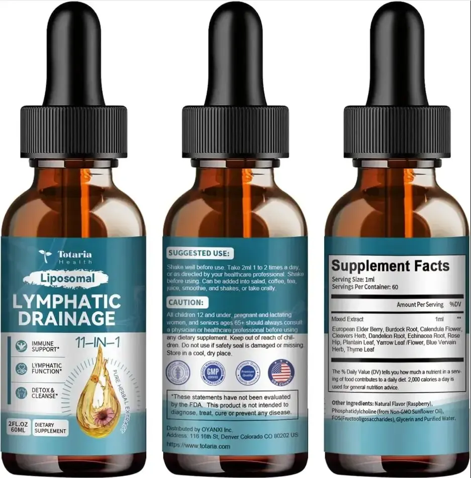 2 pack/3 pack Totaria 11 In 1 Liposomal Lymphatic Drainage Drops -Organic Supplement with Burdock Root Echinacea Elderberry Calendula Cleavers Herb Dandelion Supports Lymphatic Health 2 FL.OZ Healthcare Natural,travel essentials