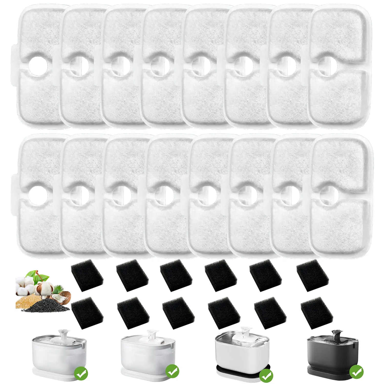 8-Pack Cat Fountain Filter Replacement, Compatible with PETLIBRO 2.5L/84oz Cat Fountain 005/15, Cat Fountain Filter for Multiple Water Filter Replacement 8-Pack Pre-Filter Sponge Anti-Mold and Anti-