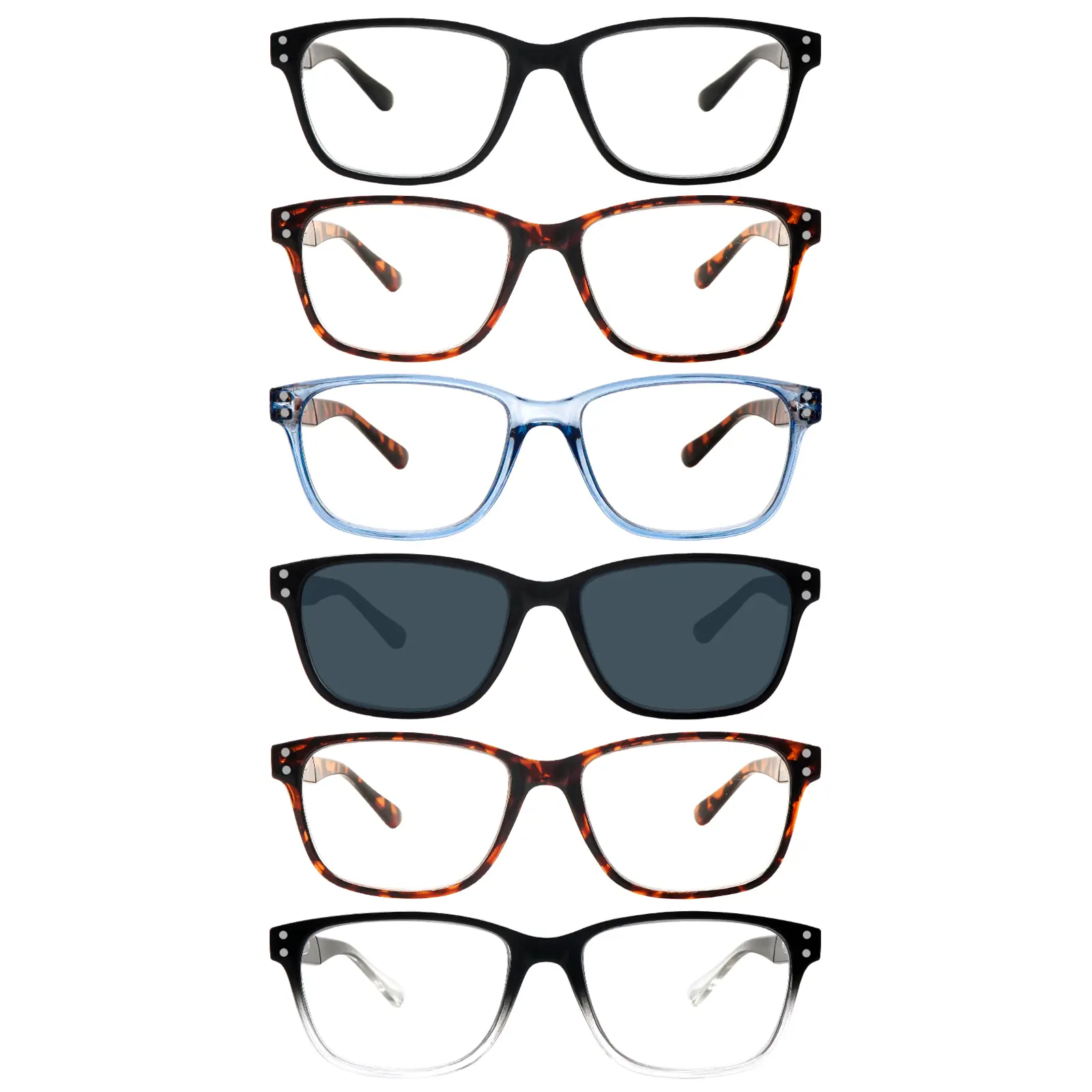6 Pack Blue Light Blocking Reading Glasses UV Protection Classic Design with Spring Hinge HD Lenses Lightweight Computer Readers Daily Mix Color