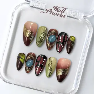 NailPhoria AMBER AGATE  - Handmade Press-On Nails | Reusable, Salon-Quality, Long-Lasting, Glossy Design