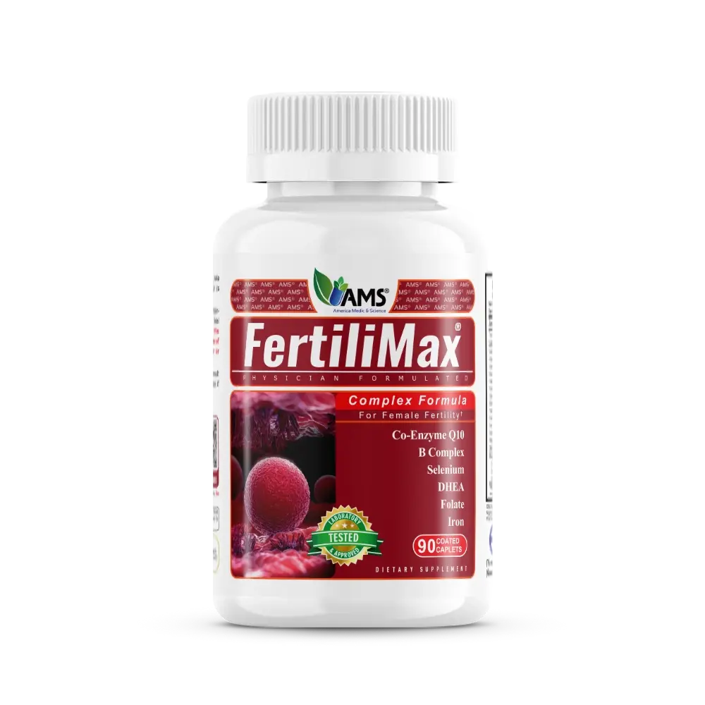 America Medic & Science FertiliMax Women's Dietary Fertility Capsules - Doctor-Formulated Multi-Ingredient Supplement with DHEA, CoQ10, Vitamins D & E, Magnesium, B-Vitamins, Thyroid Health Support for Natural Conception & IVF Success (90 Caplets)