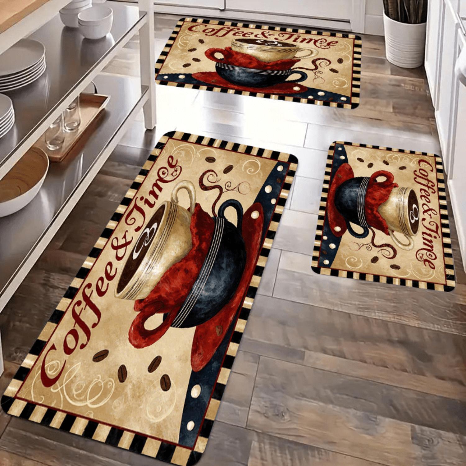 Flannel Vintage Coffee Cup Coffee & Time Letter Kitchen Doormat