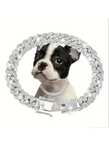 Pet Collar Alloy Embellished with Rhinestones 13mm Cuban Chain Suitable for Large Medium Small Cats Dogs Necklace