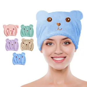 Cute Bear Design Hair Drying Cap, Soft Highly Absorbent Fleece, Portable Dry Hair Towel, Ideal for Shower, Spa, Travel
