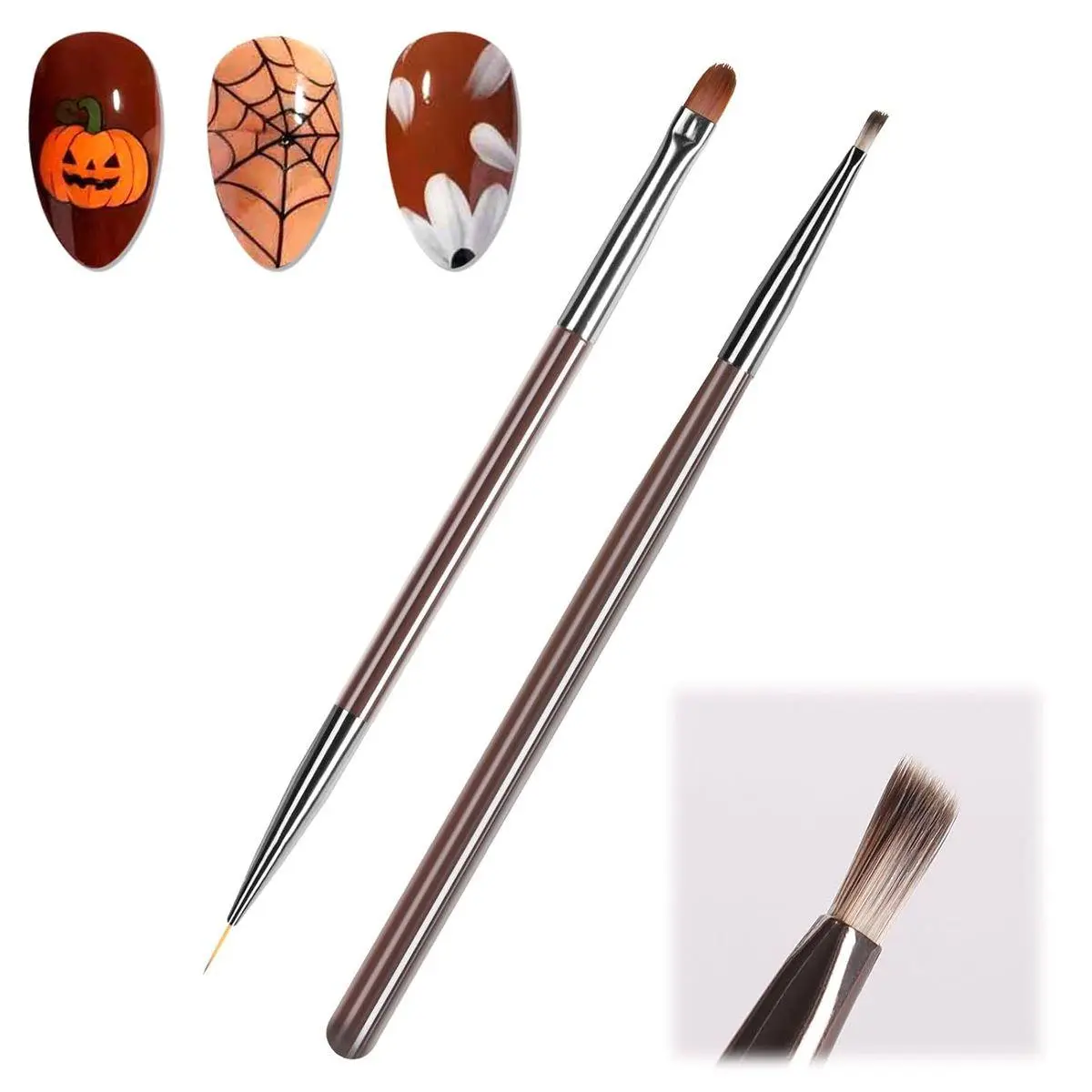 2pcs Nail Brushes, Nail Drawing brush for Petal and Butterfly Detailing,Double Ended Nails Art Brushes for French Lines and Nail Painting, Nail Art Tool Set for Manicure DIY Nail Design