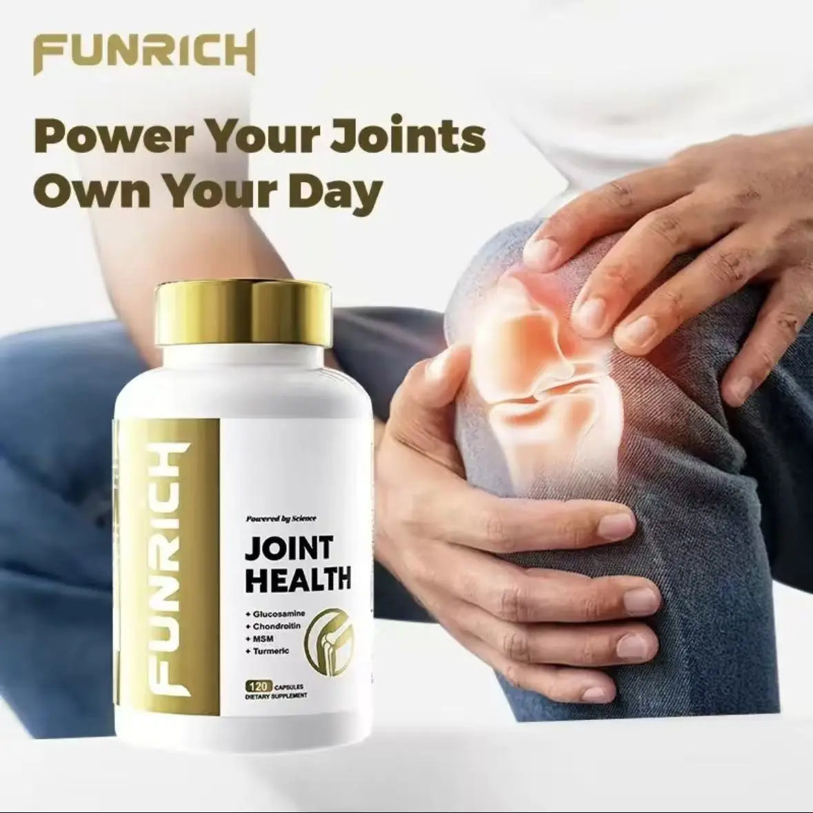 FUNRICH Joint Health Supplement for Women & Men with Glucosamine, Chondroitin, MSM & Turmeric - 120 Capsules