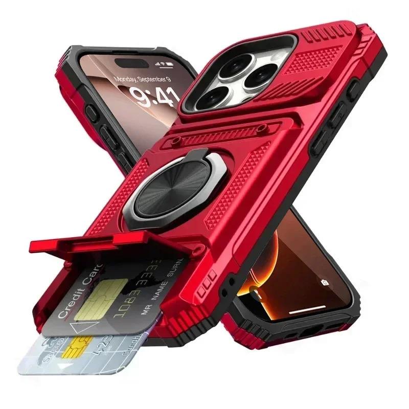 Heavy Duty Magnetic Rotated Ring Holder Phone Case For IPhone 17 Air 16 15 14 Plus 13 Pro Max Anti-Drop Wallet Protection Cover
