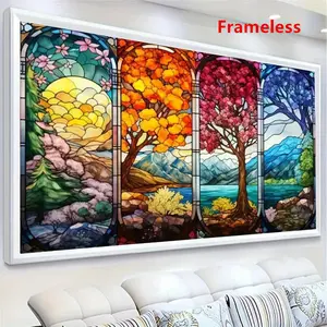 5D Diamond Arts Colorful Painting Kit, 1 Set Four Seasons Tree Pattern DIY Diamond Arts Colorful Painting without Frame, Handmade Art Crafts for Home Decor, Wall Art Painting