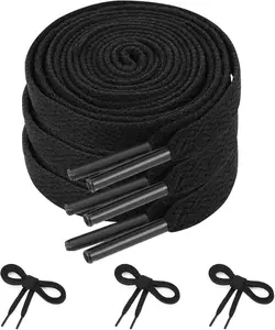 3 Pairs Black Shoe Laces for Sneakers, Flat Black Shoelaces for Sneakers, 5/16" Wide 120cm Shoe Strings for Athletic Shoes Sneaker Running Shoestrings for Women Men