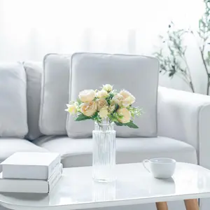 Peony Artificial Flower, Small Silk Flowers Home Decor Indoor Fake Bouquet, Table Centerpiece Arrangement, Kitchen Party Decoration Champagne Color