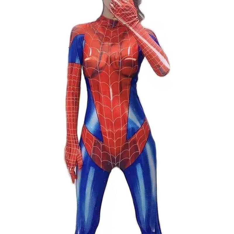 Halloween Superhero Costume Spider Women Black Red Full Bodysuit Cosplay Girl  Catsuit Jumpsuit