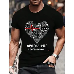 100% Cotton Ophthalmic Technician Heart Funny Ophthalmology T-Shirt Women's Men's Graphic Tee Crew Neck summer vacation Tops