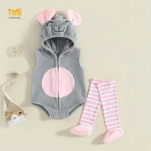 Baby Girl Rompers Elephant Shape Hooded Sleeveless Zipper Jumpsuits Fall Clothes Bodysuits with Leg Warmers