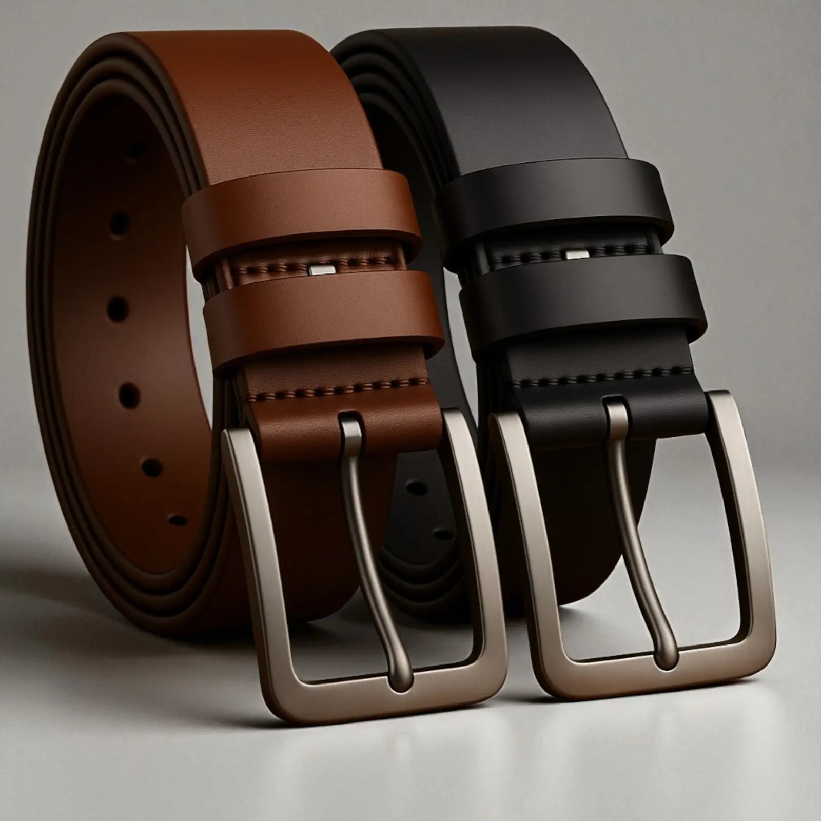 Men's Leather Dress Belt 2-Pack - Fashion, Classic Designs - Casual Business Accessory, Belt with Buckle for Work, Business, Leather Belts