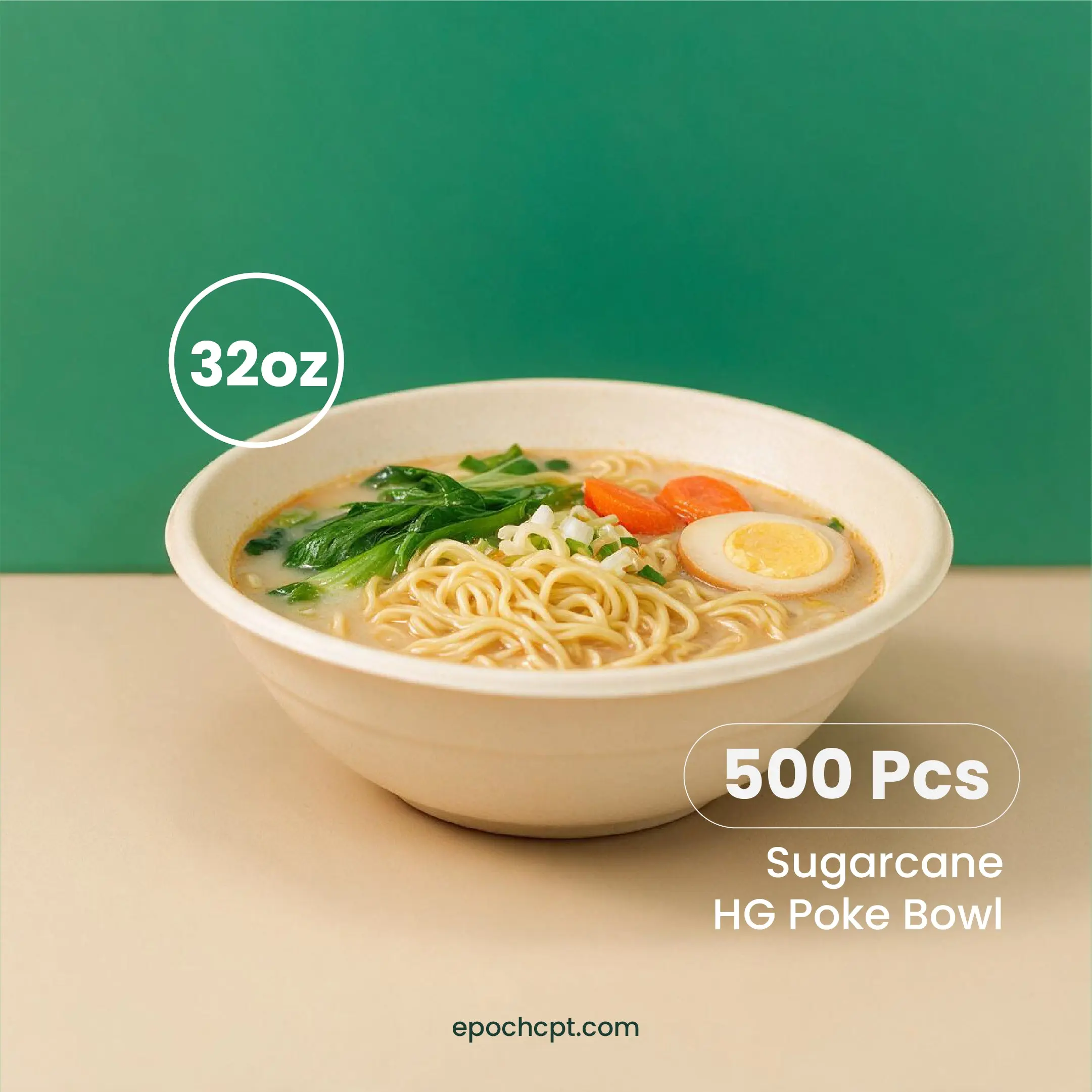 HG 32oz | Sugarcane Round Poke Bowl | Compostable Takeout Bowl | 500 pcs