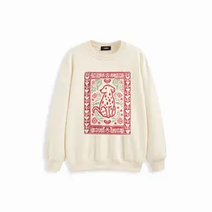 Cider Cotton-blend Round Neckline Dog & Floral Graphic Oversized Sweatshirt