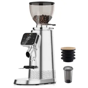 64mm Flat Burr Grinder for Espresso Pour Over, 100 Adjustable Grinding Setting Electric Coffee Bean, Stainless Steel Anti Static | TUNI G3 Sliver