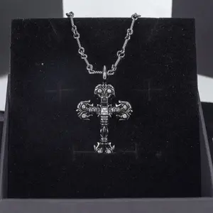 CH Necklace with Cross Pendant, Silver Finish, Chain Attachment, Elegant Design