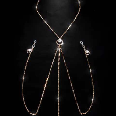 New Style Imitation Pearl Pendant Nipple Clasp Body Chain Body Jewellery Bling Chain, Bar Nightclub Costume Accessory, Sexy Women's Jewelry for Parties