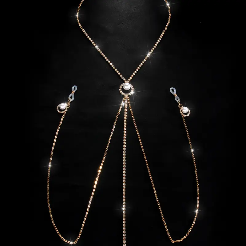 New Style Imitation Pearl Pendant Nipple Clasp Body Chain Body Jewellery Bling Chain, Bar Nightclub Costume Accessory, Sexy Women's Jewelry for Parties