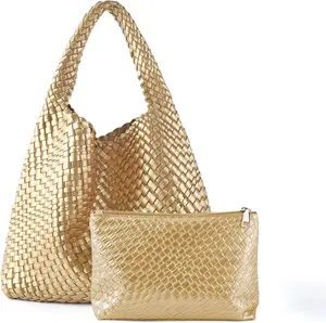 Woven Tote Bag For Women,Vegan Leather Hand Woven Handbags And Purse, Bag Top-Handle Bag All-Match Underarm Bag