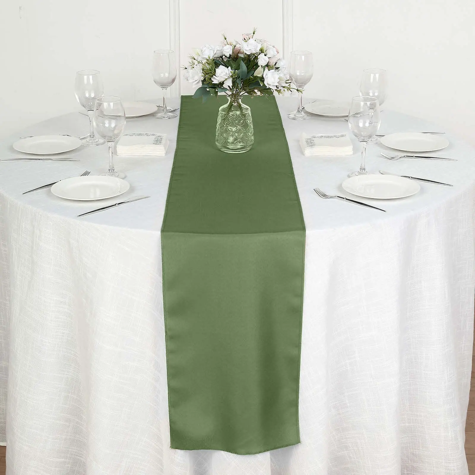 Olive Green Polyester 12"x108" Table Runner - Durable, Wrinkle-Resistant Decor for Banquet, Event, Wedding Table Decoration, Restaurant