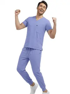 Men's Plus Size Scrub Set, V-Neck Uniform with Jogger Pants, Comfortable Stretch Work Clothes for Nurses Doctors, 4+ Trendy Colors Available