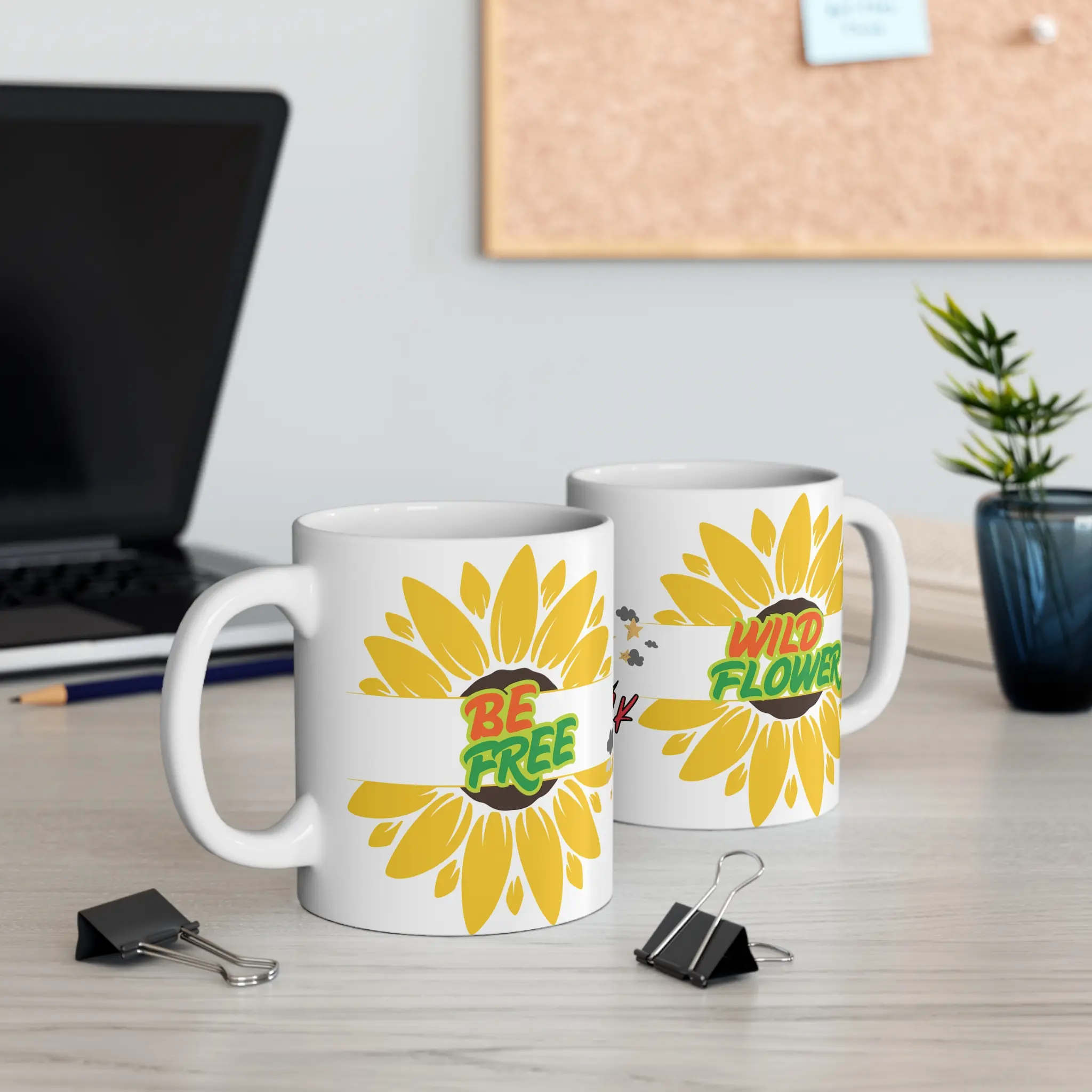 11oz Sunflower Print Ceramic Coffee Mug - Rounded Edges Kitchenware, Dishwasher-Safe, Microwave-Safe, Gift-Ready Drinkware for Morning Coffee or Tea, Plant Lover Gift