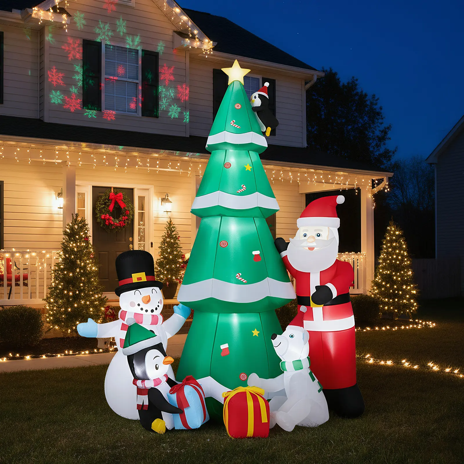 VINGLI 6ft Tall Christmas Tree Santa Snowman Inflatable, Blow Up Yard Decoration with Secure Stakes Storage Bag, Electric Blower Fan for Indoor Outdoor Garden Decor