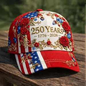 250th Anniversary Rose Print Baseball Hat, Women's Floral Design Sun Hat, Ideal for Daily Outing, Independence Day Celebration, Casual Wear