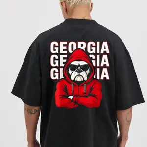 Black T-Shirt with Red Hoodie Bulldog and "GEORGIA" Print - Unisex Breathable Fabric for Everyday Wear - Perfect Gift Idea - S-4XL Sizes