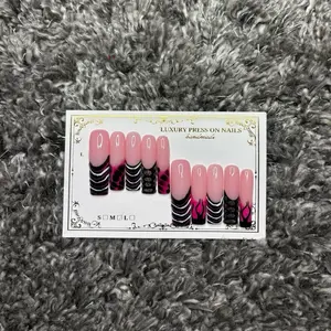 Luxury Press On Nails - Large Long Acrylic Like Press On Nails with Pink and Black Design