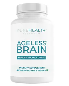 PUREHEALTH RESEARCH Ageless Brain Supplements for Memory and Focus - Nootropic Brain Health Supplement for Adults - with Bacopa Monieri, Alpha GPC, L-Tyrosine, Vitamin B6, Niacin & More, 60 Capsules