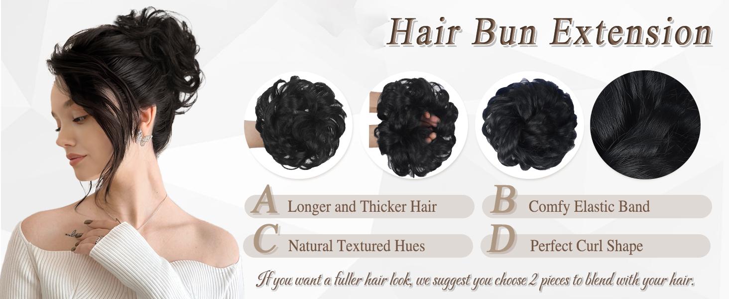 VOSILK Messy Bun Hair Piece Wavy  Natueal Curly Synthetic Updo Chignon Fake Scrunchies Ponytail Extension for Daily Women