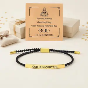 God is in Control" Christian Bracelet for Men & Women - Stainless Steel Engraved Braided Rope Jewelry, Adjustable Religious Inspirational Gift for Daughter, Son, Best Friend & Family