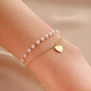 Double-layer peach heart pearl bracelet fashionable retro ins style personality design cold wind pearl jewelry