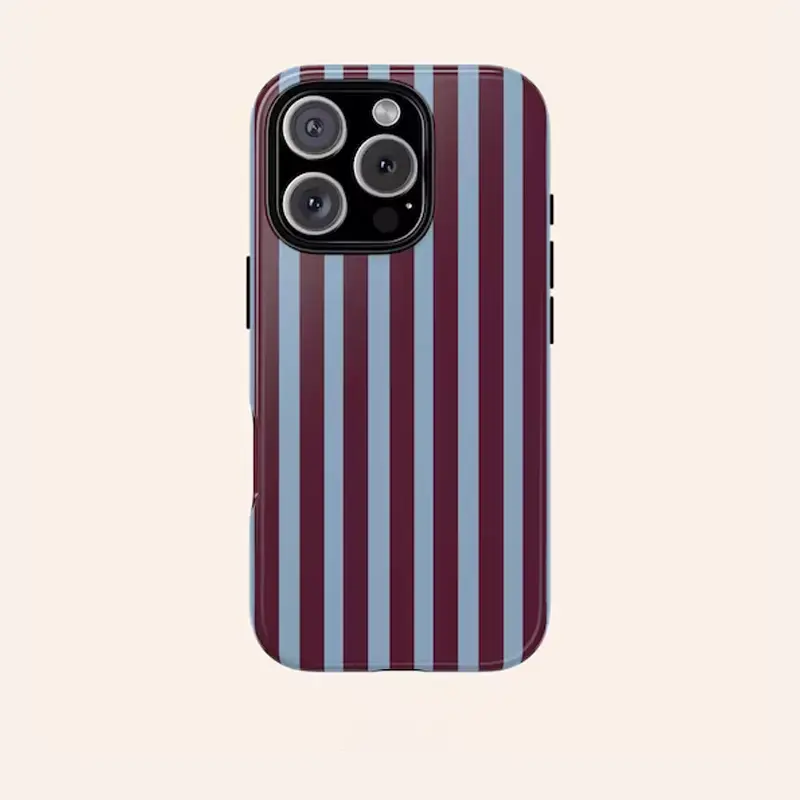 Burgundy & Blue Striped Tough Phone Case X/11/12/13/14/15/16 Pro Max –  Striped Phone Cover Compatible with Samsung Galaxy S25